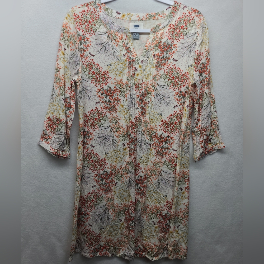 Old Navy Floral‎ and Dragonflies Print Dress with 3/4 Sleeves size 16